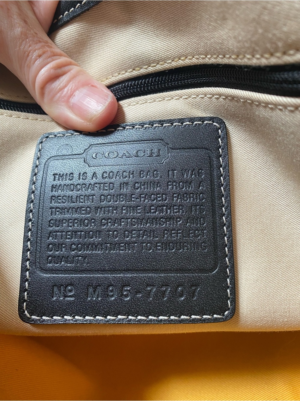 Coach Cream Canvas Tote with Black Leather Trim and Handles - Picture 2 of 5
